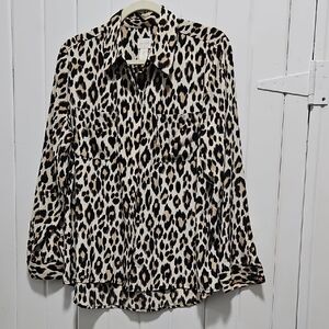Chico's Black and Cream Leopard Button Down Shirt
